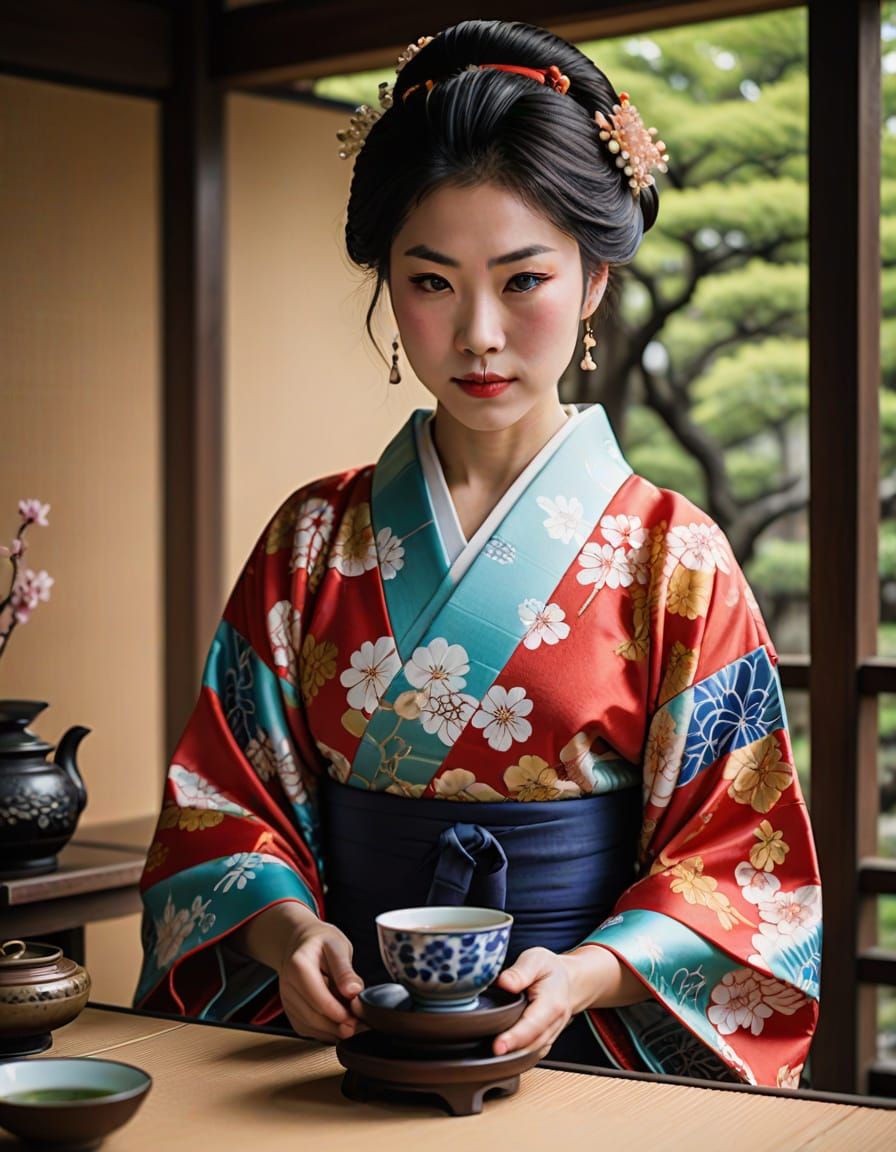 Elegant Japanese Woman in Traditional Kimono