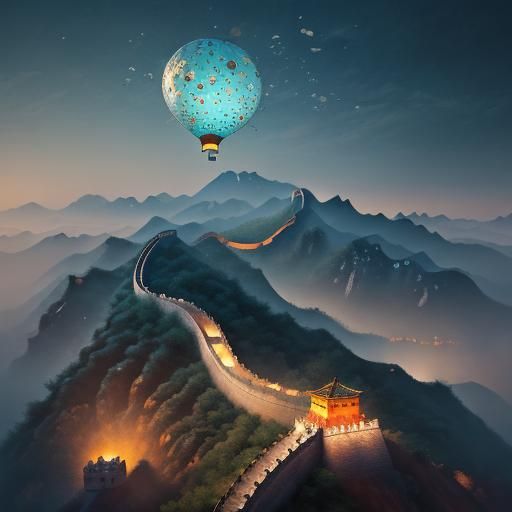 Great Wall of China Night View in Surreal Style