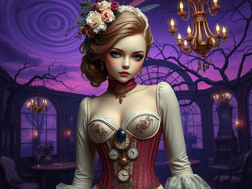Steampunk Corset with Clockwork Gears and Jewels