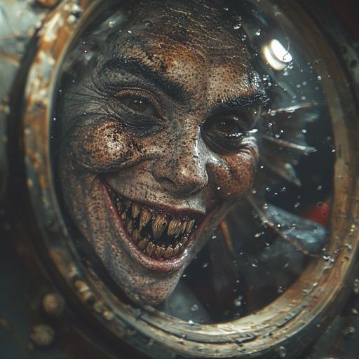 Terrifying evil Mermaid siren looking at you through your su...