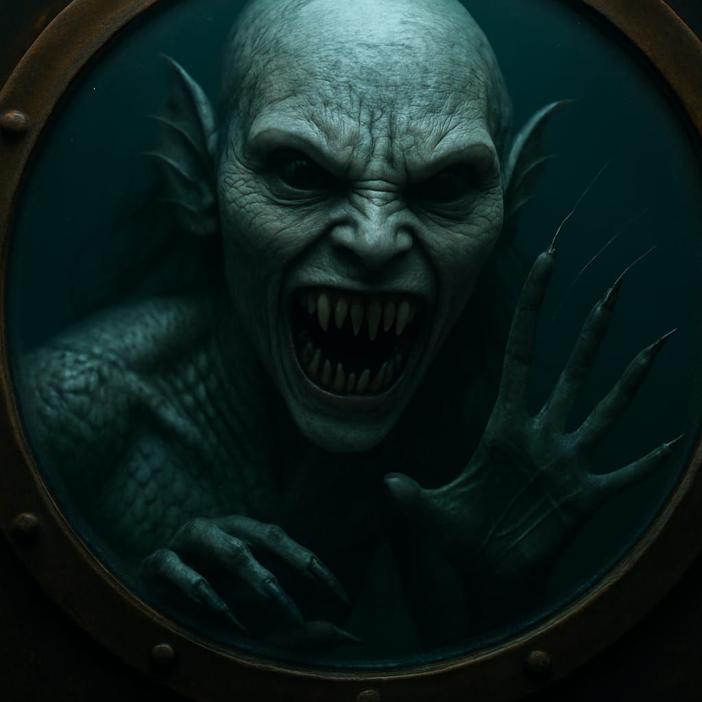 Terrifying evil Mermaid siren looking at you through your su...