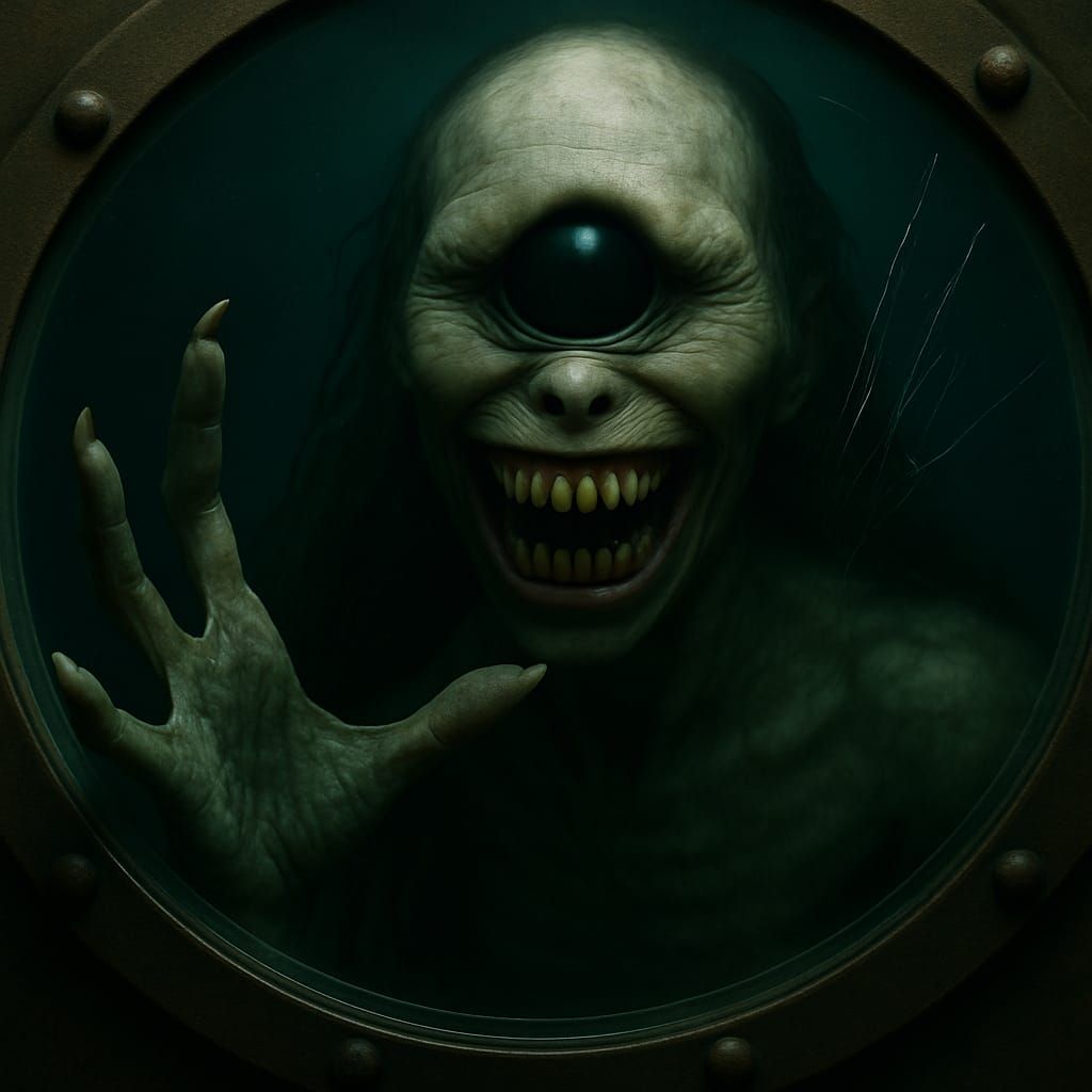 Terrifying evil Mermaid siren looking at you through your su...