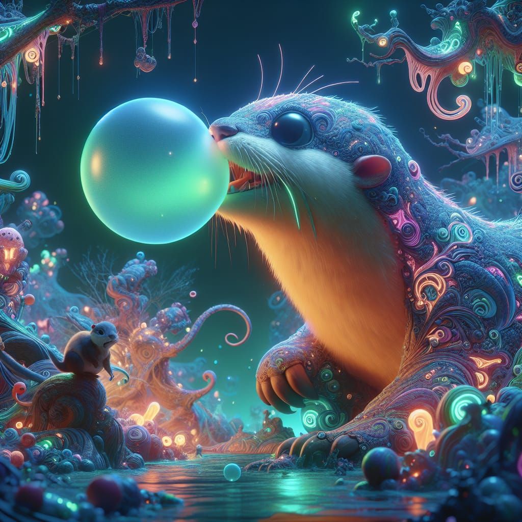 Bubble gum floating otter bioluminescent - AI Generated Artwork ...