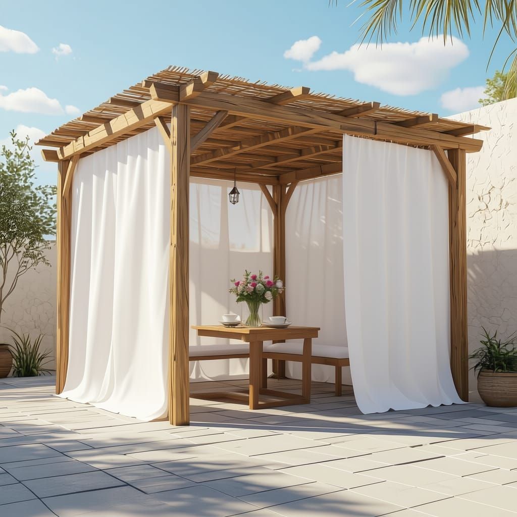 סוכה חרדית (4 דפנות מכוסים בבד לבן עם סכך למעלה) בנויה בלי קישוטים