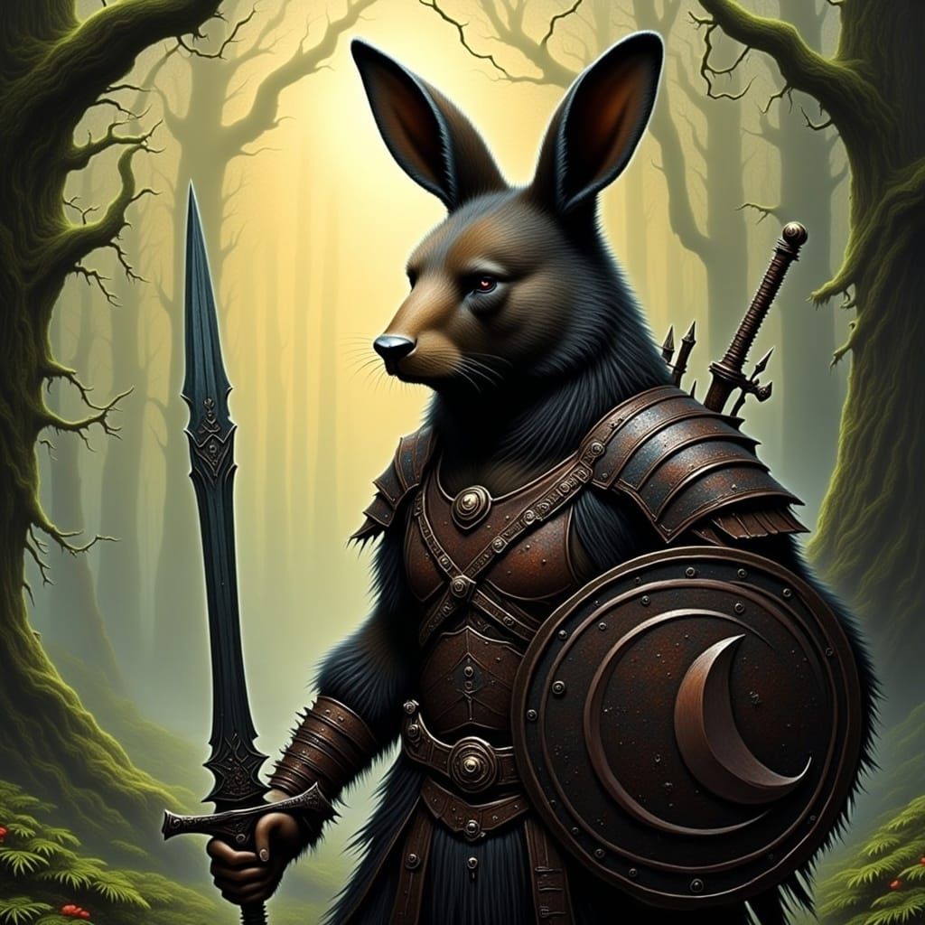  <lora:Bearable Flux:1.0>rabbit warrior