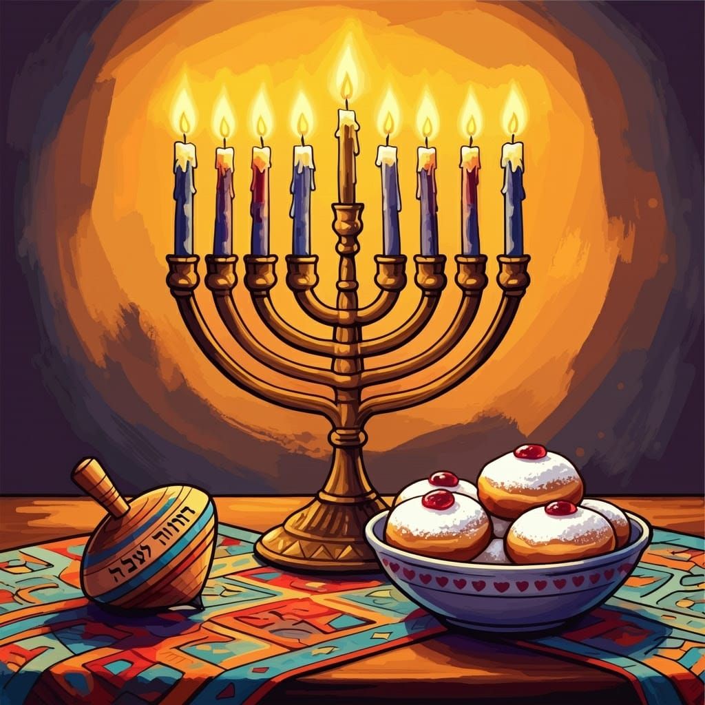 Hanukkah Celebration in Vibrant Brushstrokes
