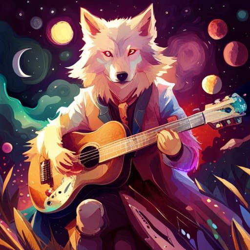 A wolf playing guitar