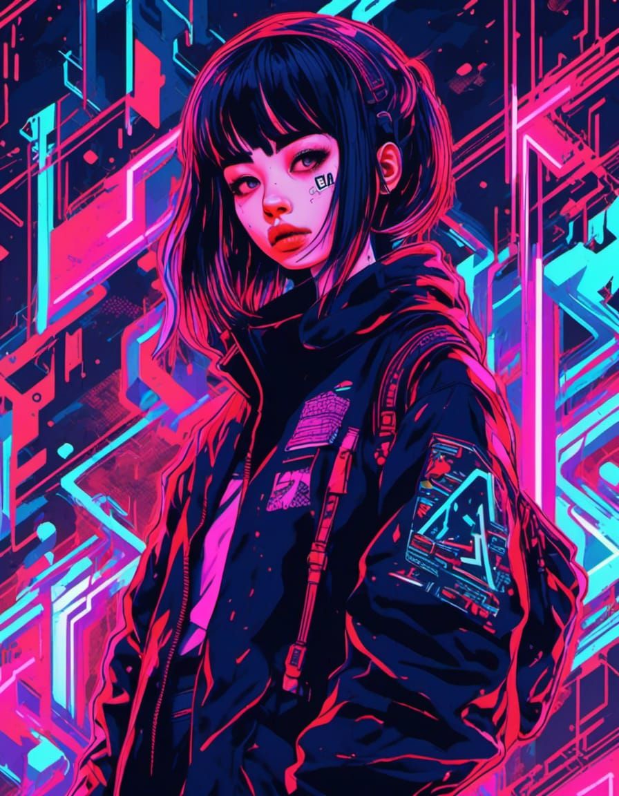 Dreamcore glitch e-girl aesthetic, gestalt, negative space, neon, circuitry, calligraphic, graffiti, manga <lora:digitally-weird:0.6> 