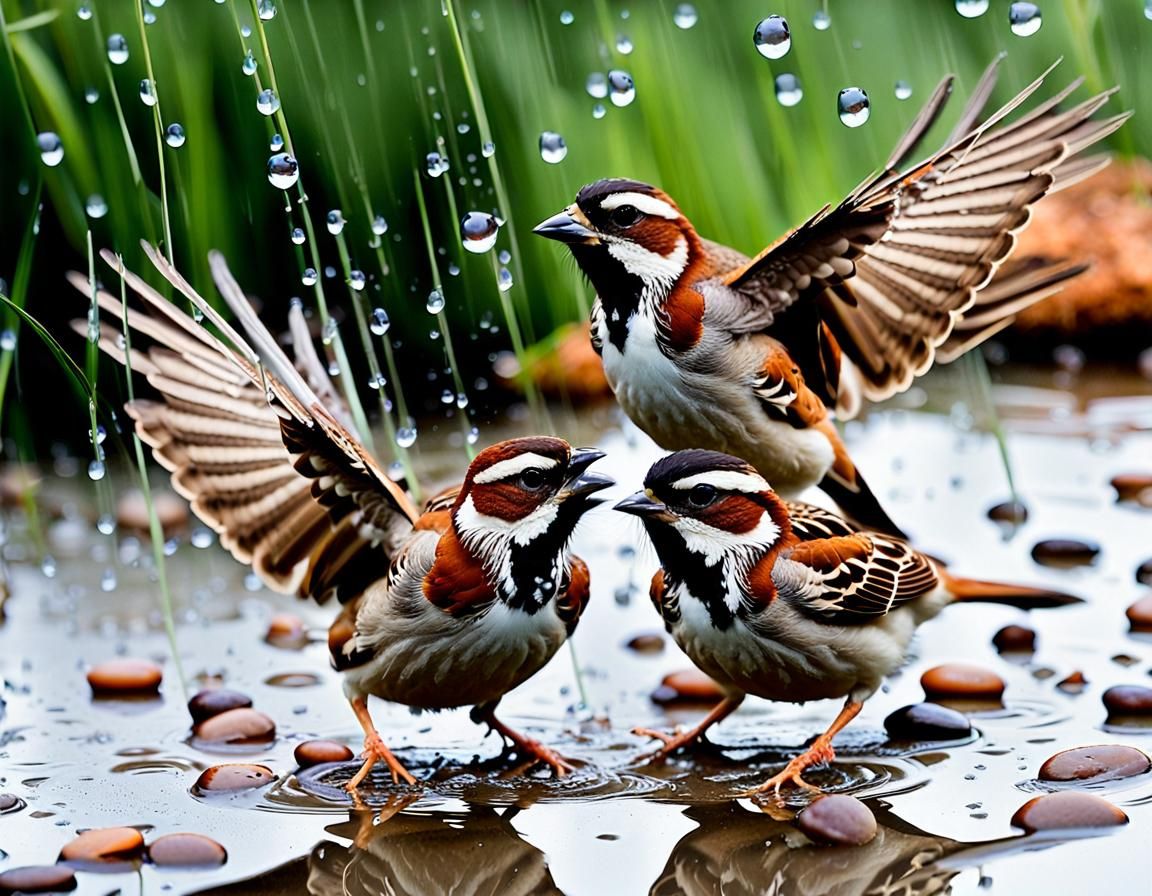 happy sparrows in the rain  by @Fella Spears