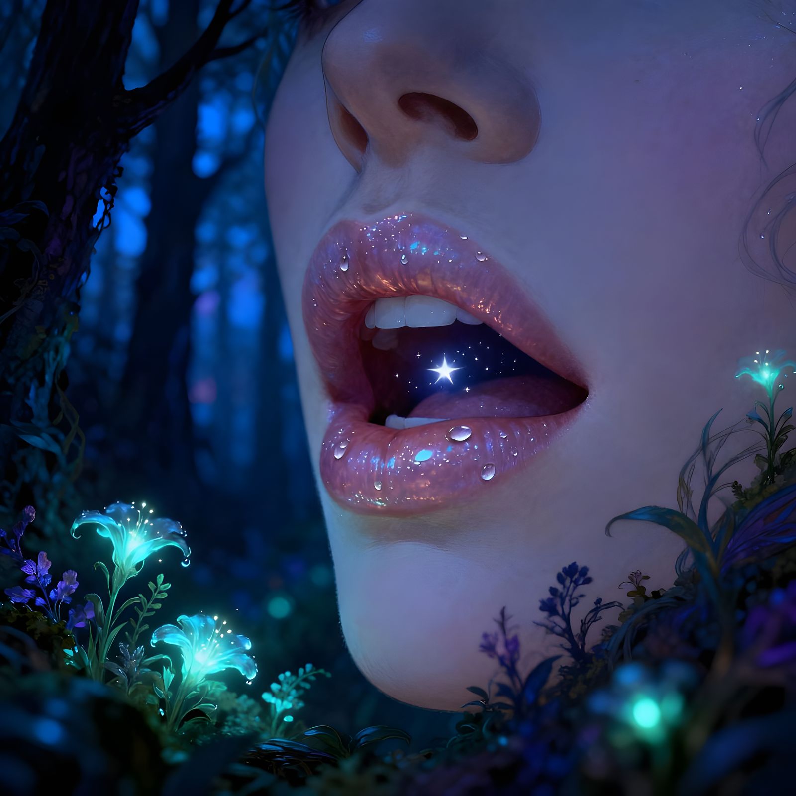 Luminous Lips in Enchanted Forest Twilight