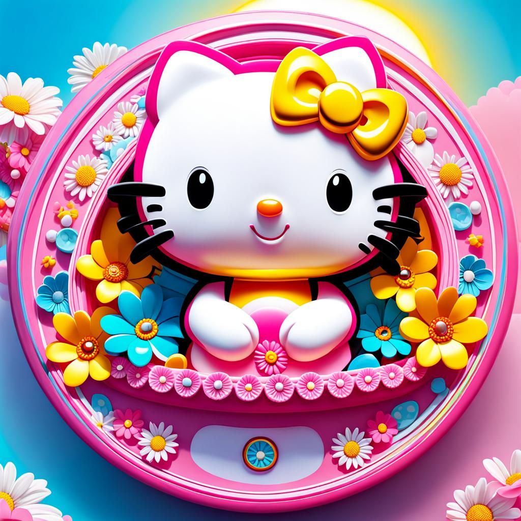 Adorable Hello Kitty with Oval Glasses in Kawaii Style, AI Art Generator