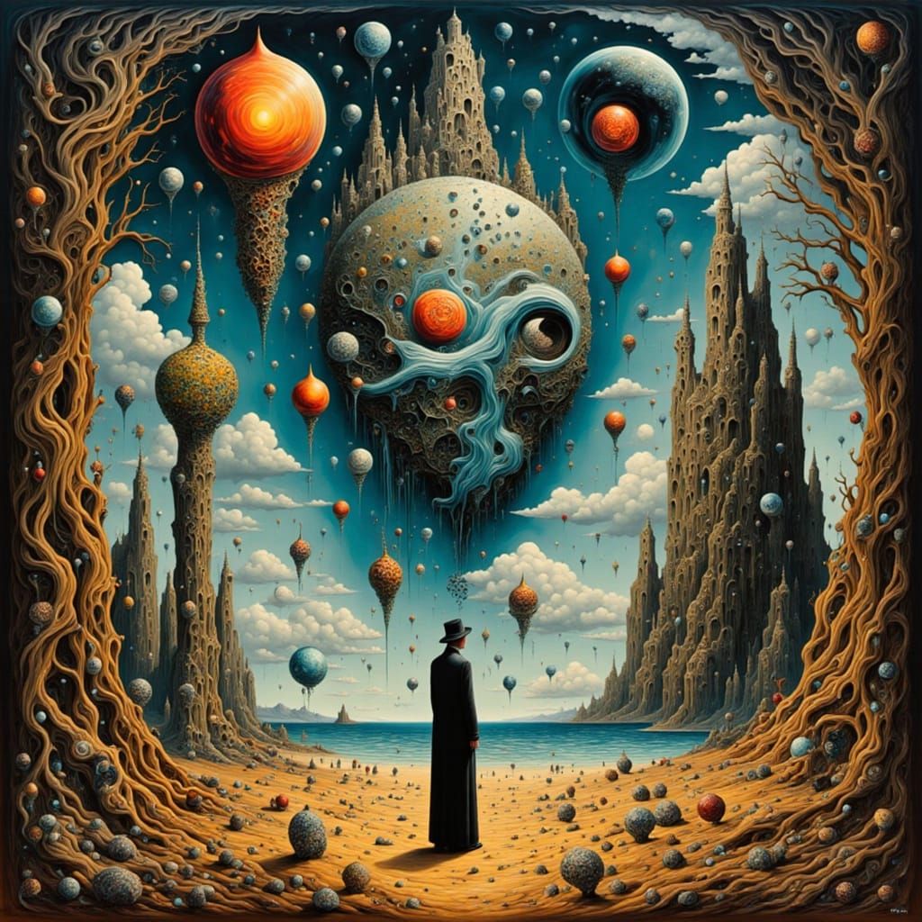 Surreal Dark Fantasy Landscape with Distorted Faces