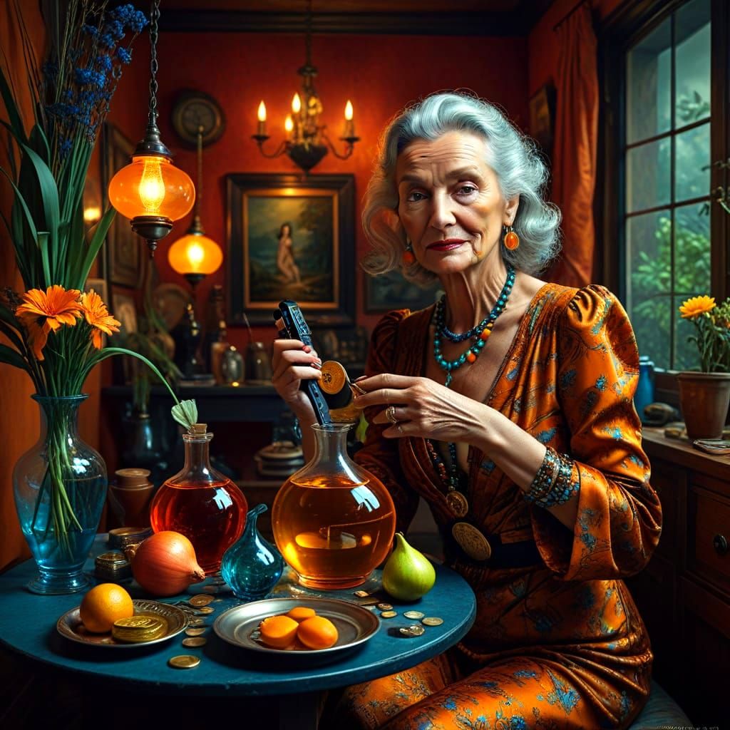 Happy Lady in Surreal Landscape, Photorealistic Portrait