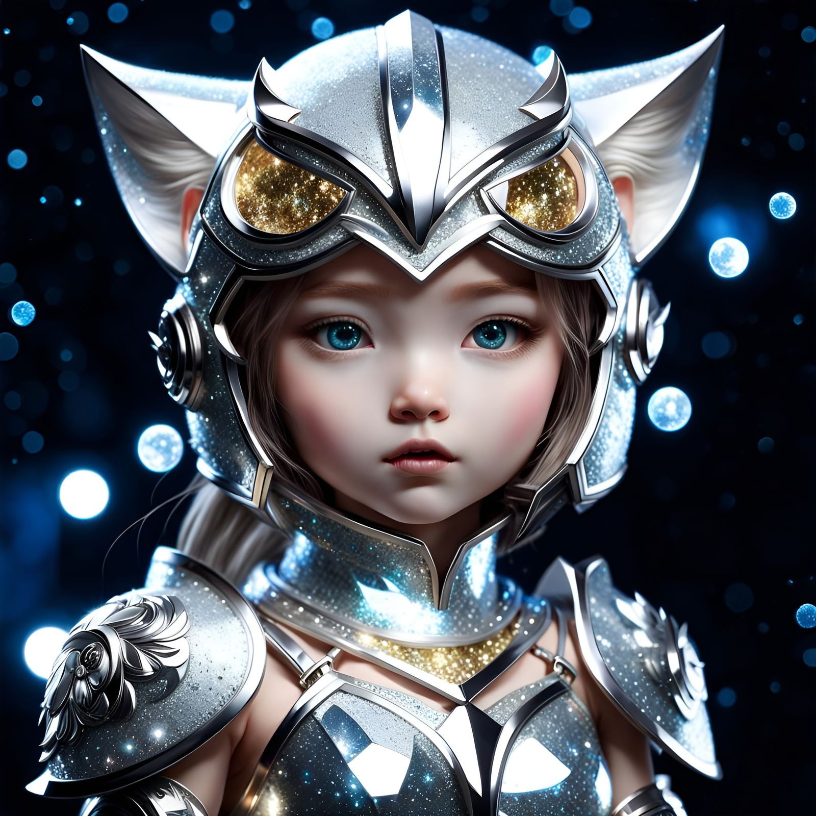 Cute Catgirl Knight in Futuristic Silver Armor AI Generated Artwork
