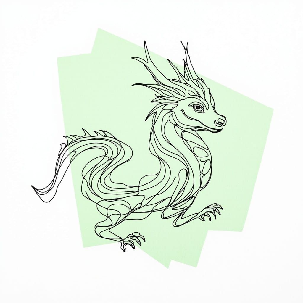  <lora:Outside The Lines:1.0> a horned dragon, single-line drawing, green colour swatch