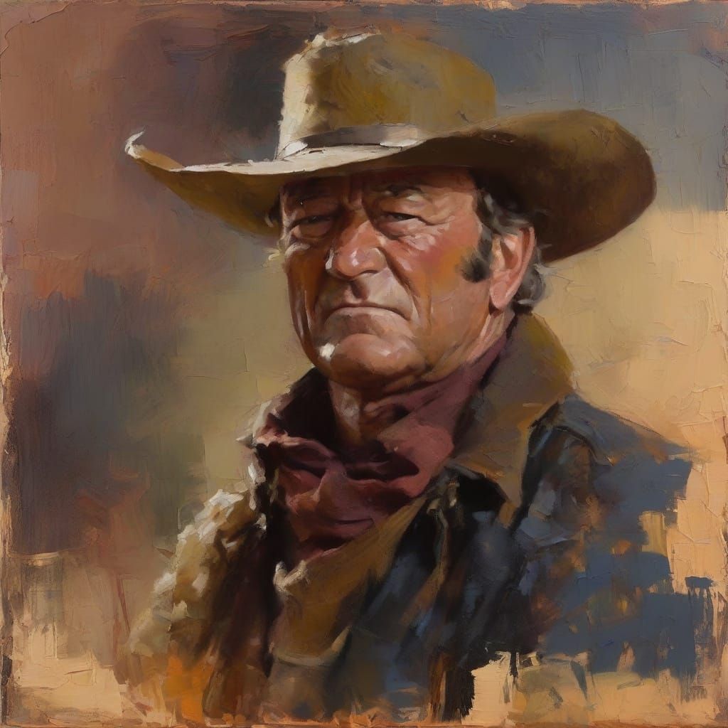 Imagine for me if you will the Three dimensional portrait of the Duke John Wayne in his iconic film True ...  by @English Edwardian
