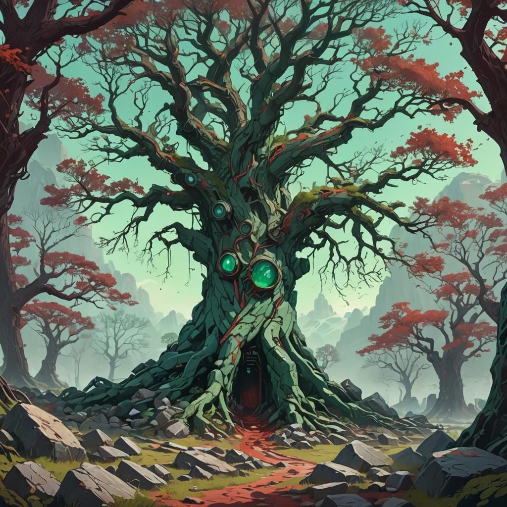 Mystical Tree in Scenic Landscape: Fantasy Concept Art
