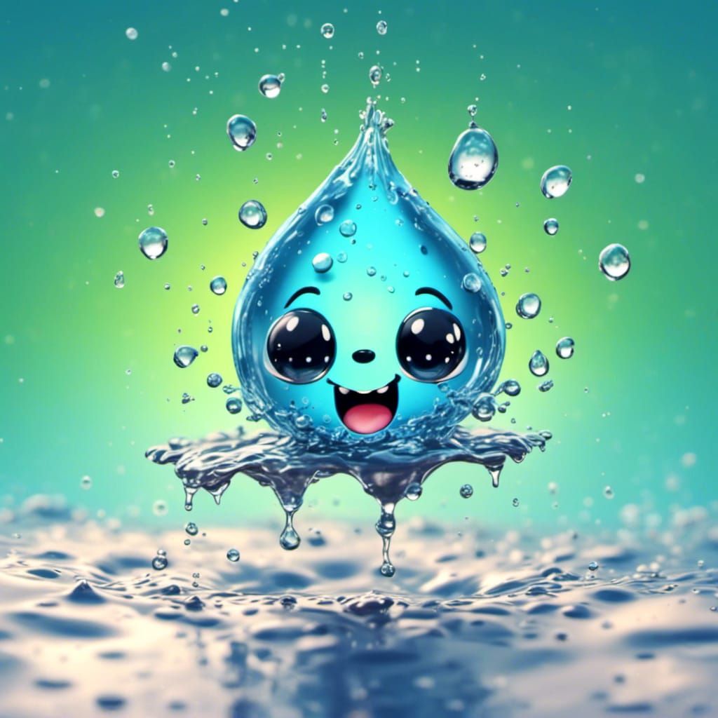 <lora:waterdrops:1.0> Super cute friendly water drop splashing in a puddle 