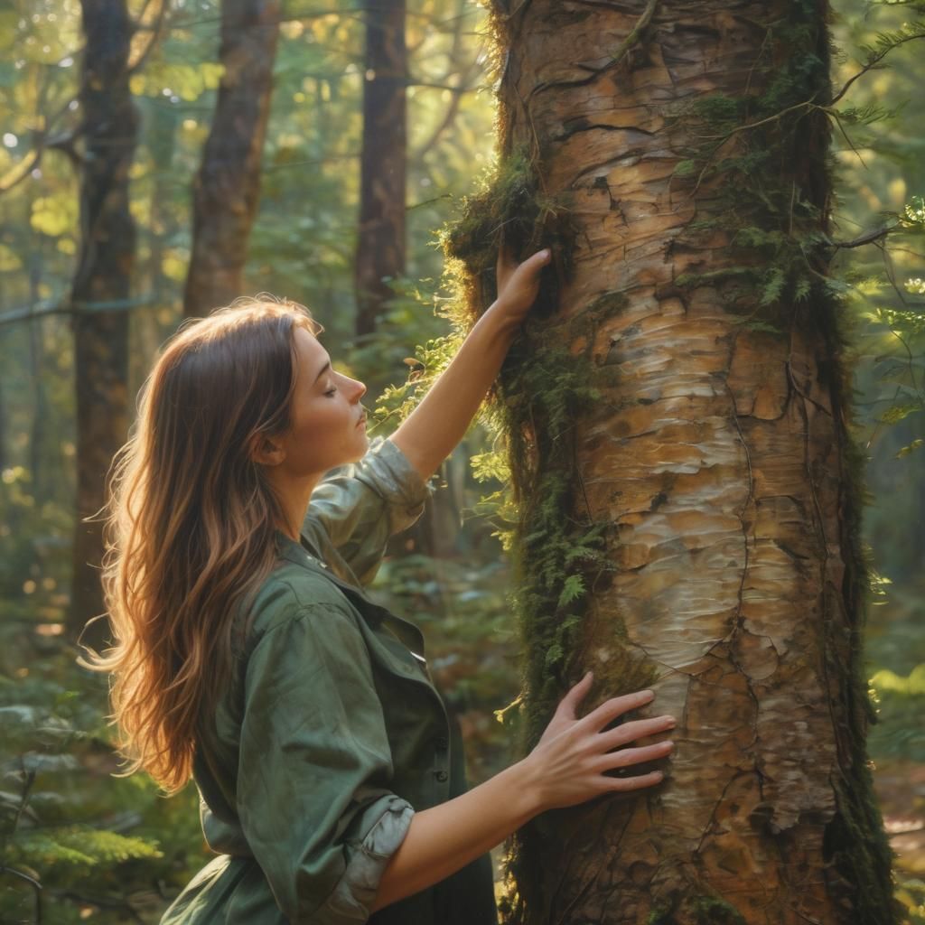 A woman hugging a tree