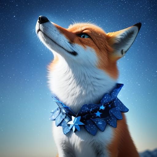 Fractal Stars Form Fox Head in Blue Sky