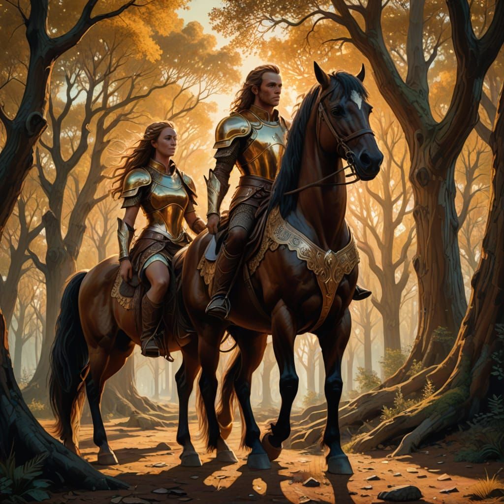Ride in the forest - Centaur Couple in Forest: Mythic Realis...