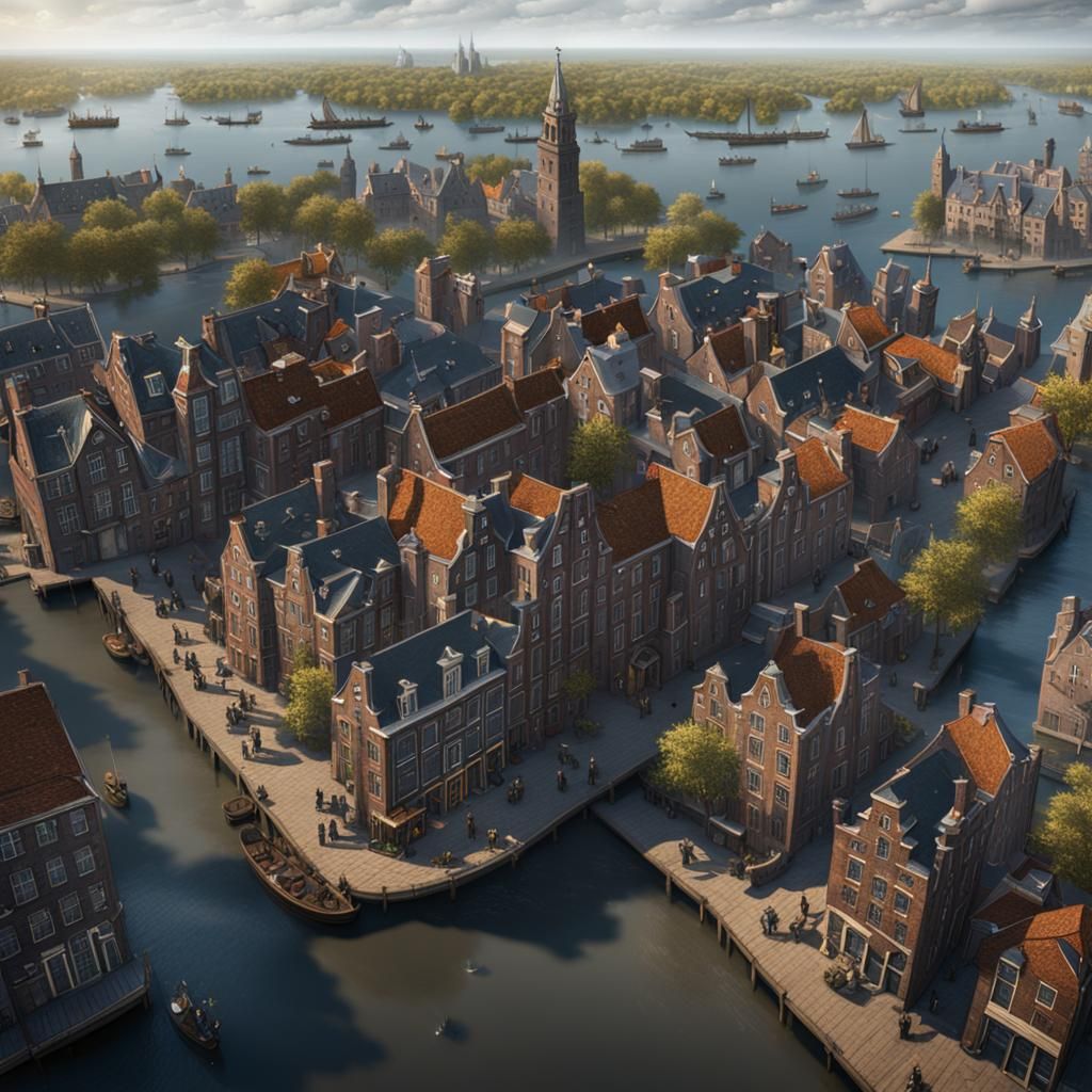 Dutch Golden Age style depiction of New Amsterdam