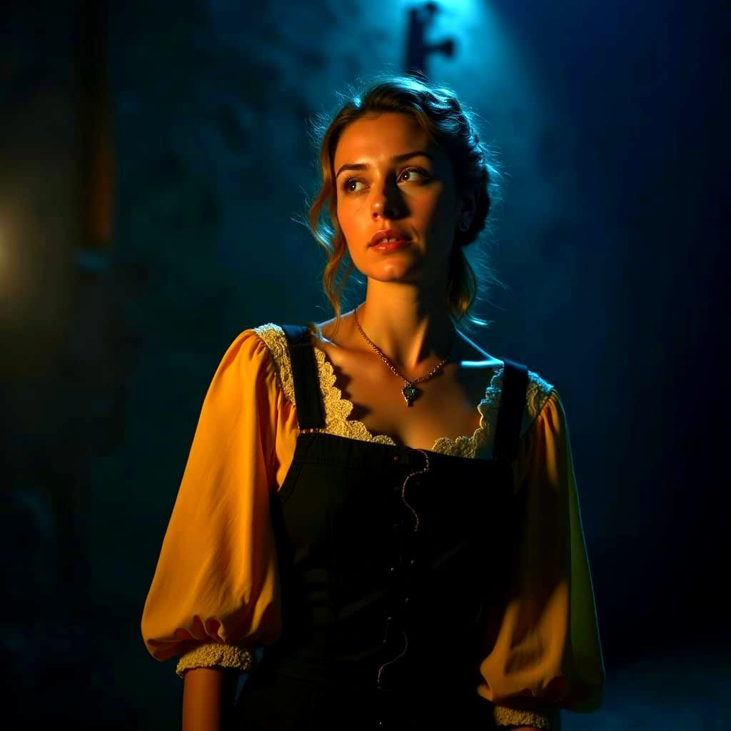 Medieval Lady in Film Noir Night Scene