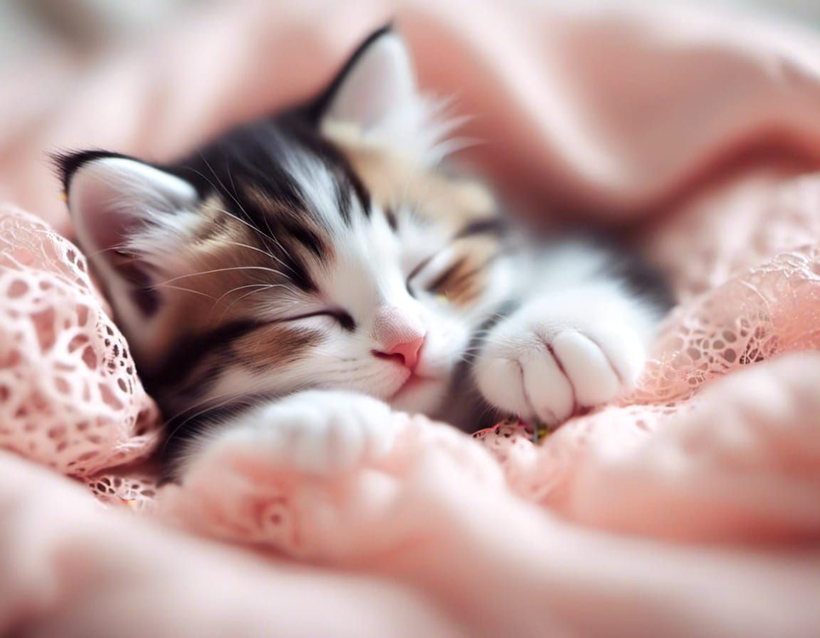 cute little detailed kitten sleeping laying down curled up, light-focused, natural lighting" <lora:Kittencove:1.0> 