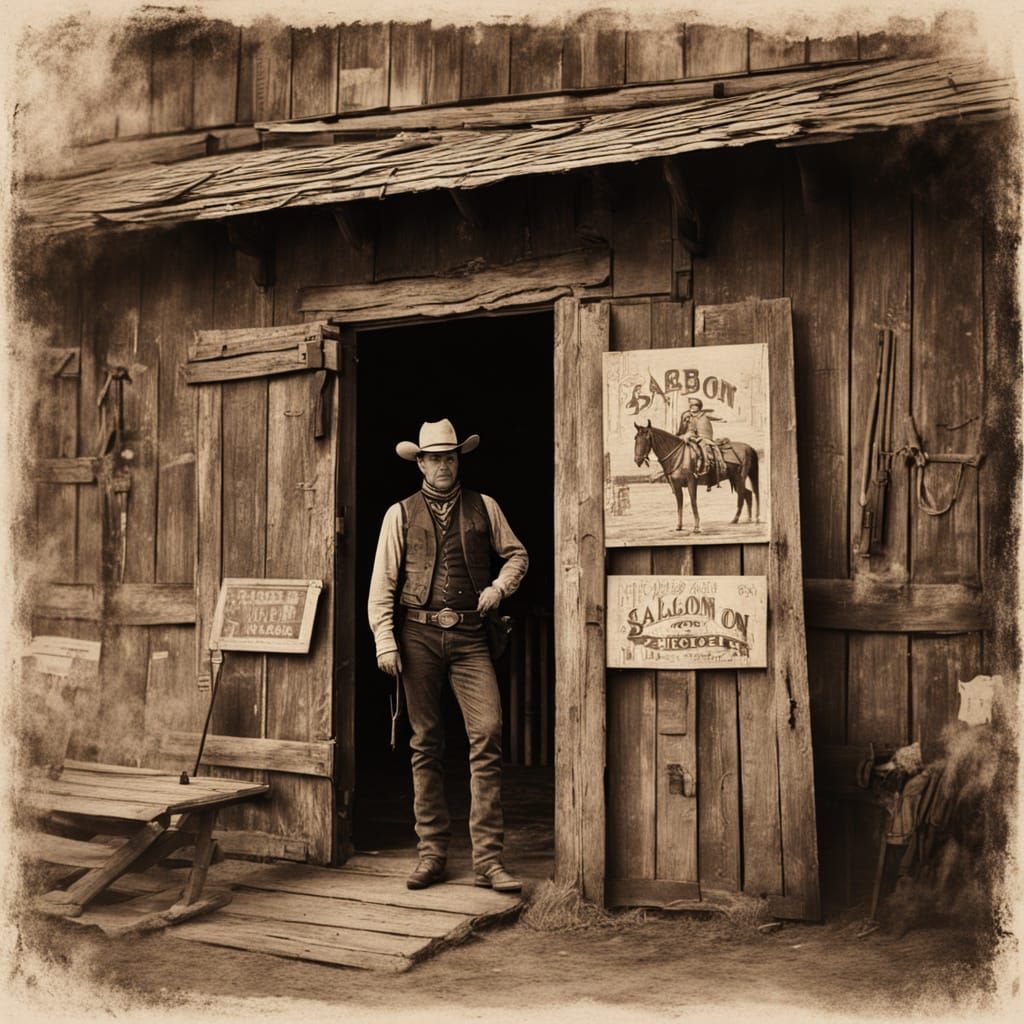 Cowboy at Wild West Saloon Tintype Photo