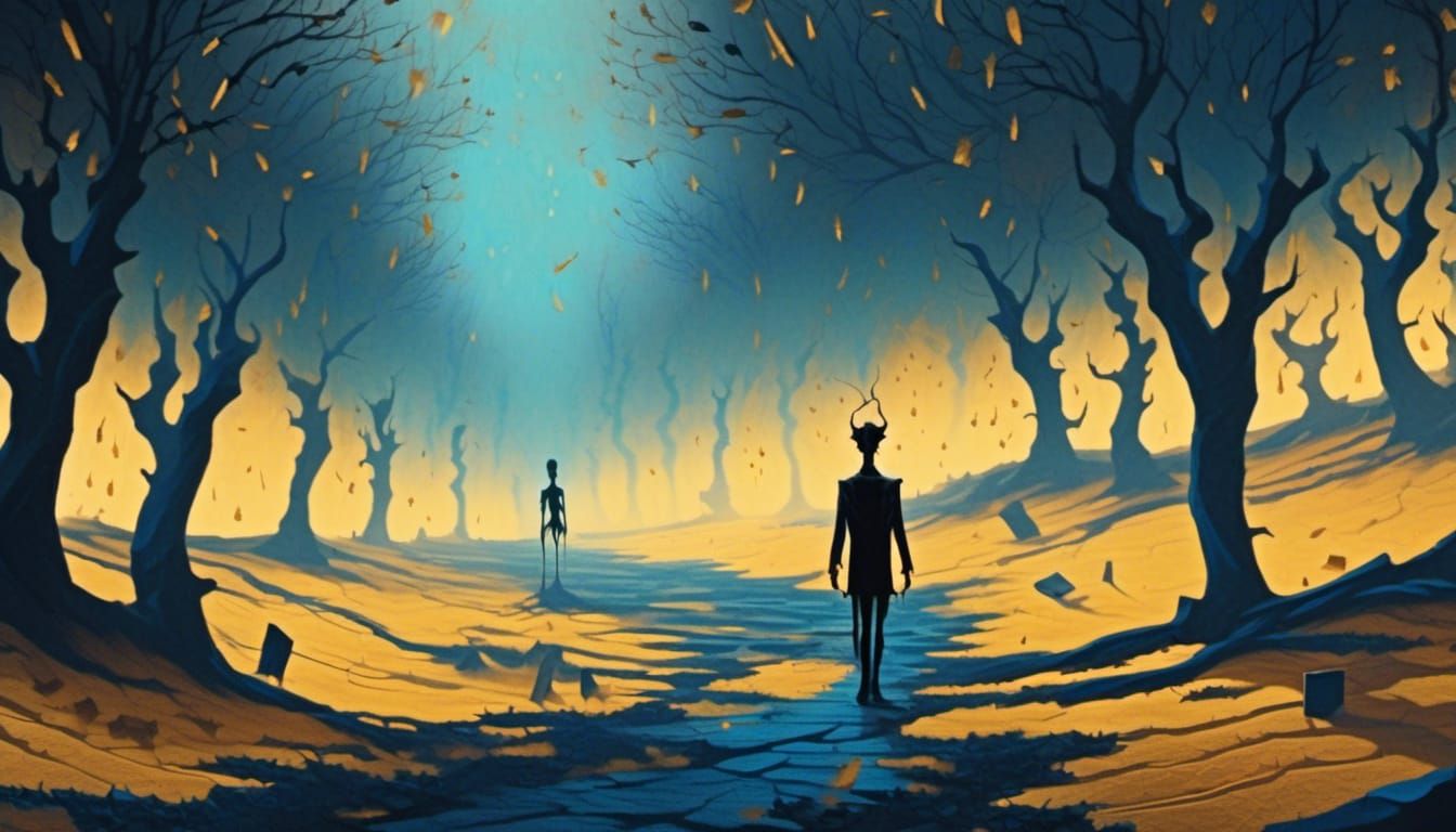 Surrealist Figure in Desolate Valley, Dali Inspired