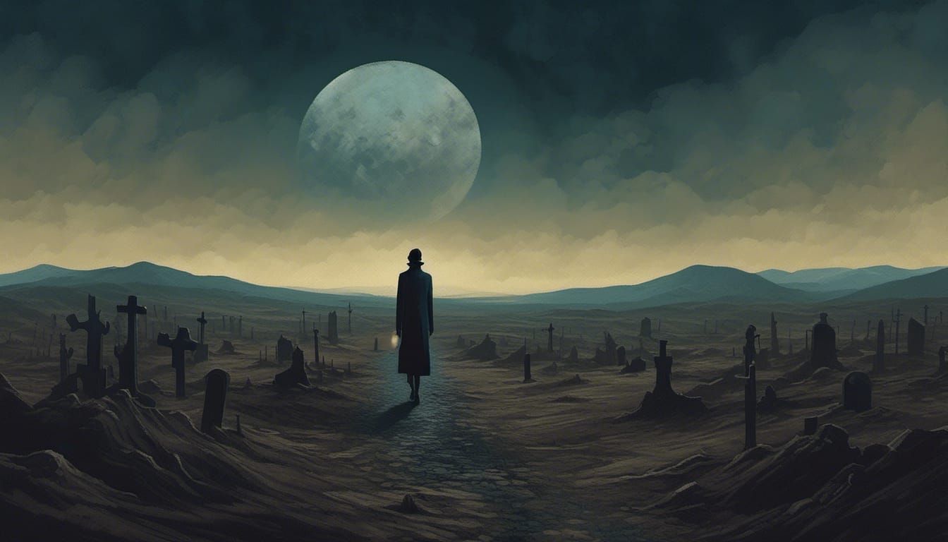 Surreal Lone Figure in Desolate Valley