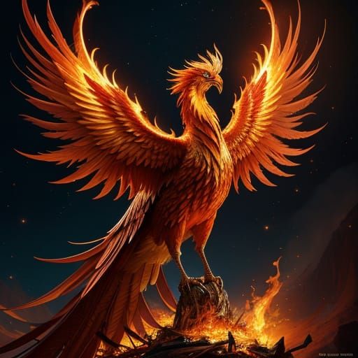 Majestic Phoenix Rises From Fiery Nest In Digital Painting