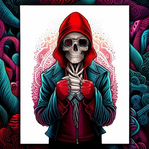 dope skeleton outlaw; horror, gothic, detailed concept art b...