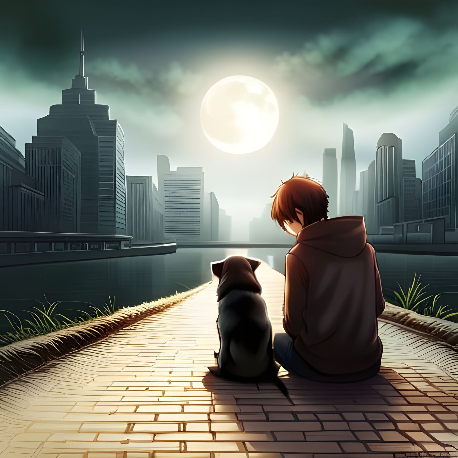 A Boy and his Dog, Wishing on the Moon  by @BinaryDragon