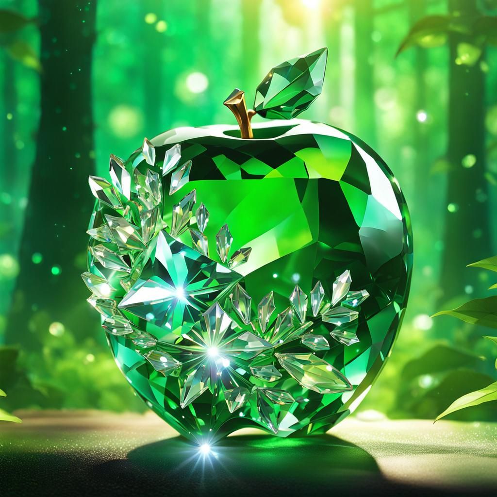 Forest green apple in clear crystal.