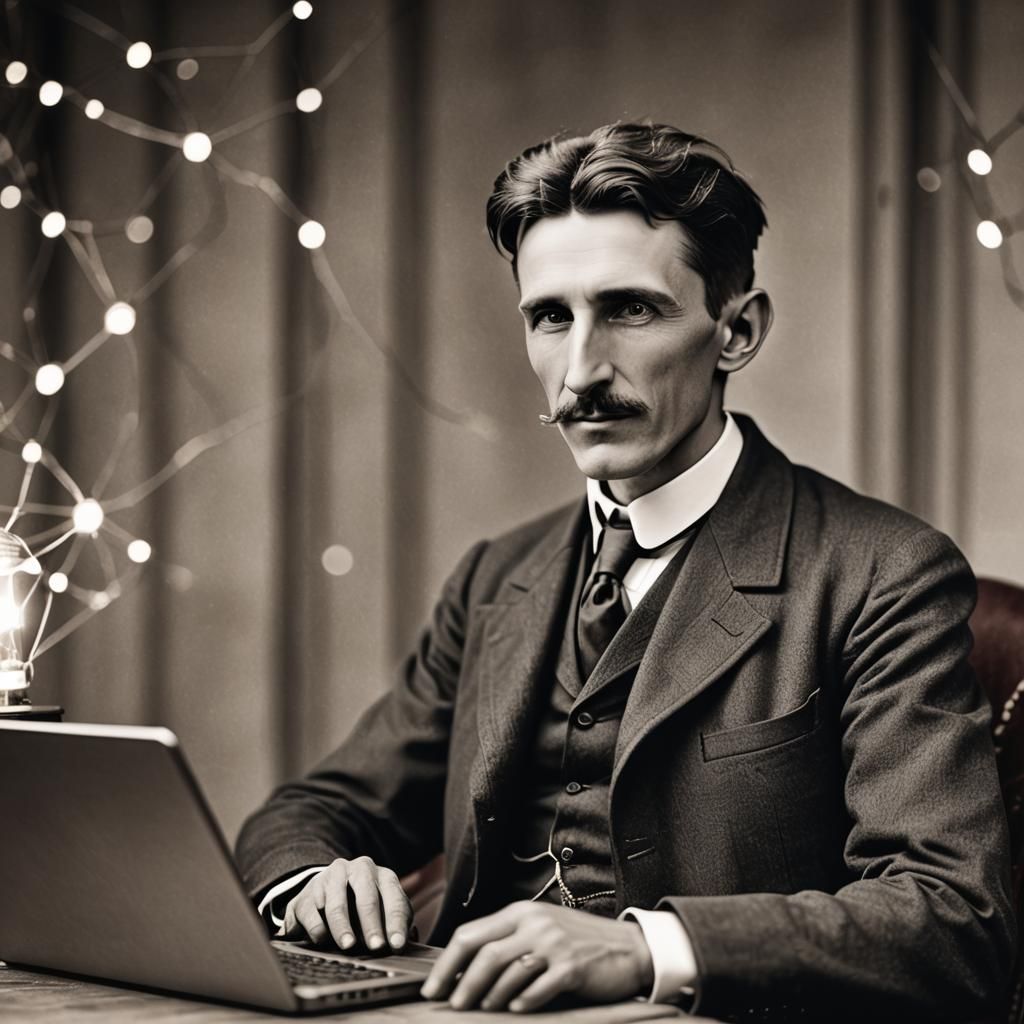 Nikola Tesla  with a laptop