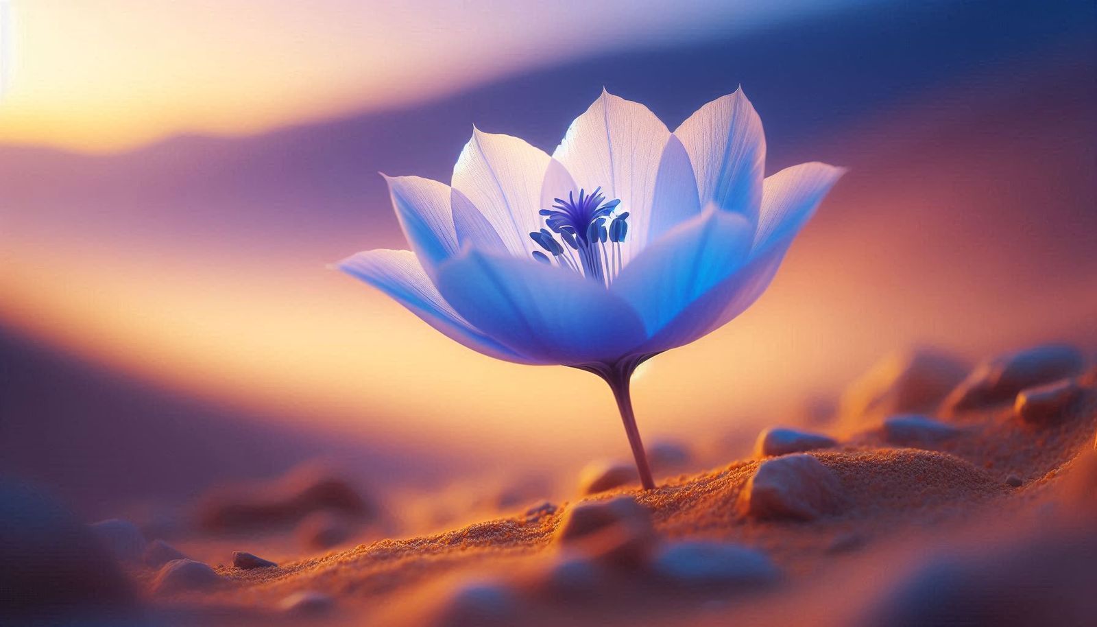 Blue flower in sand desert