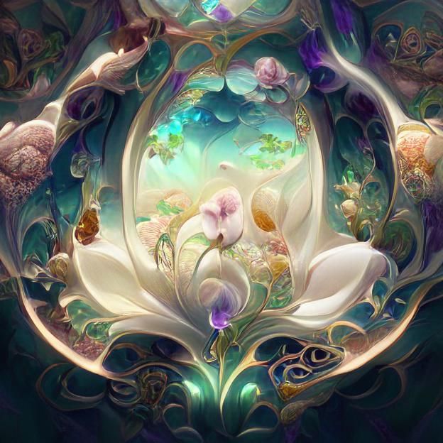 Orchid Yin Yang in Art Nouveau Style