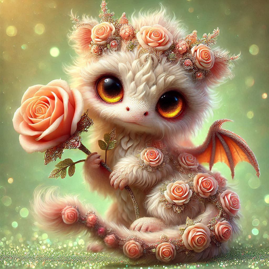 Fractal baby Peach and Cream Rose Dragon