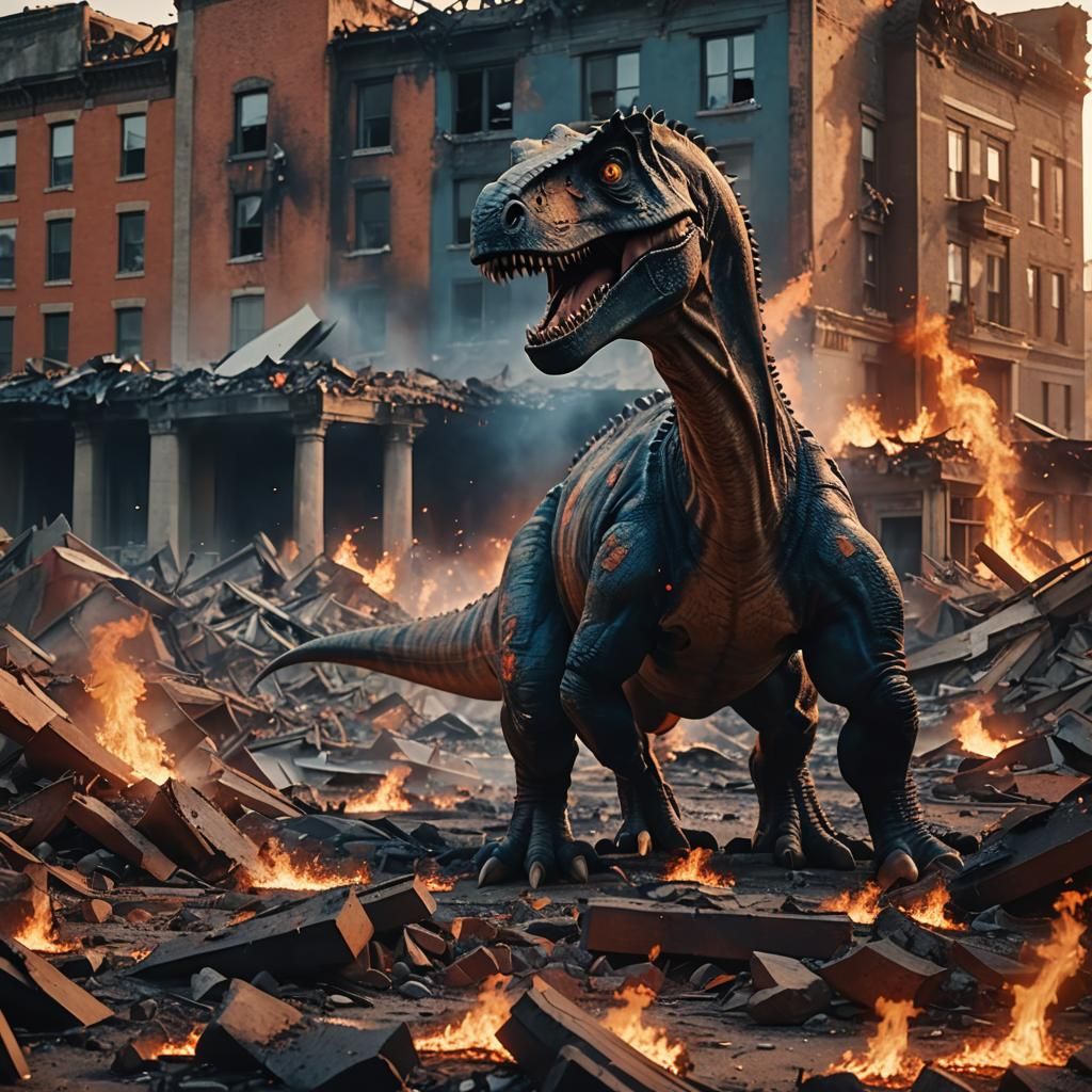Cool dinosaur wrecking building