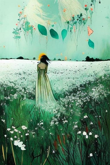 "alien girl in a field of flowers!!!"