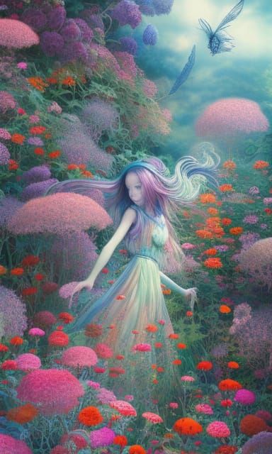 garden, maximalist photoillustration: by Marton Bobzert: 8k ...