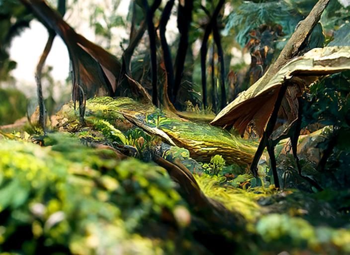 Small Pterosaurs wandering in the ancient forest, Oil painting by ...