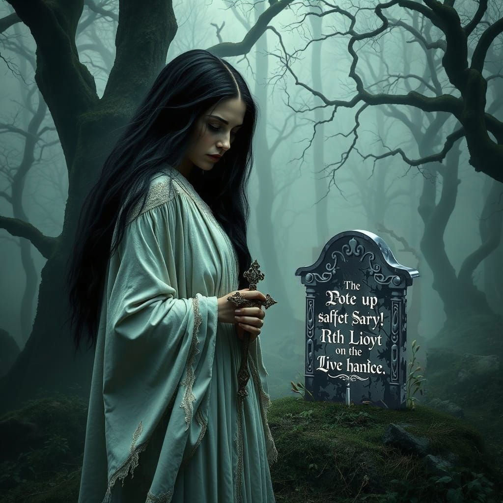 Mourning Sorceress in Dark Fantasy Realm