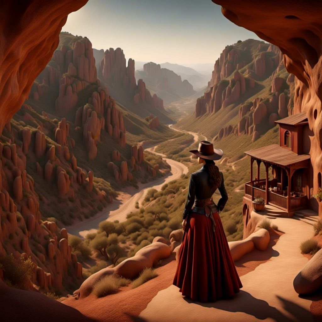  <lora:CaveHome:1.0>  female gunslinger  in the old west