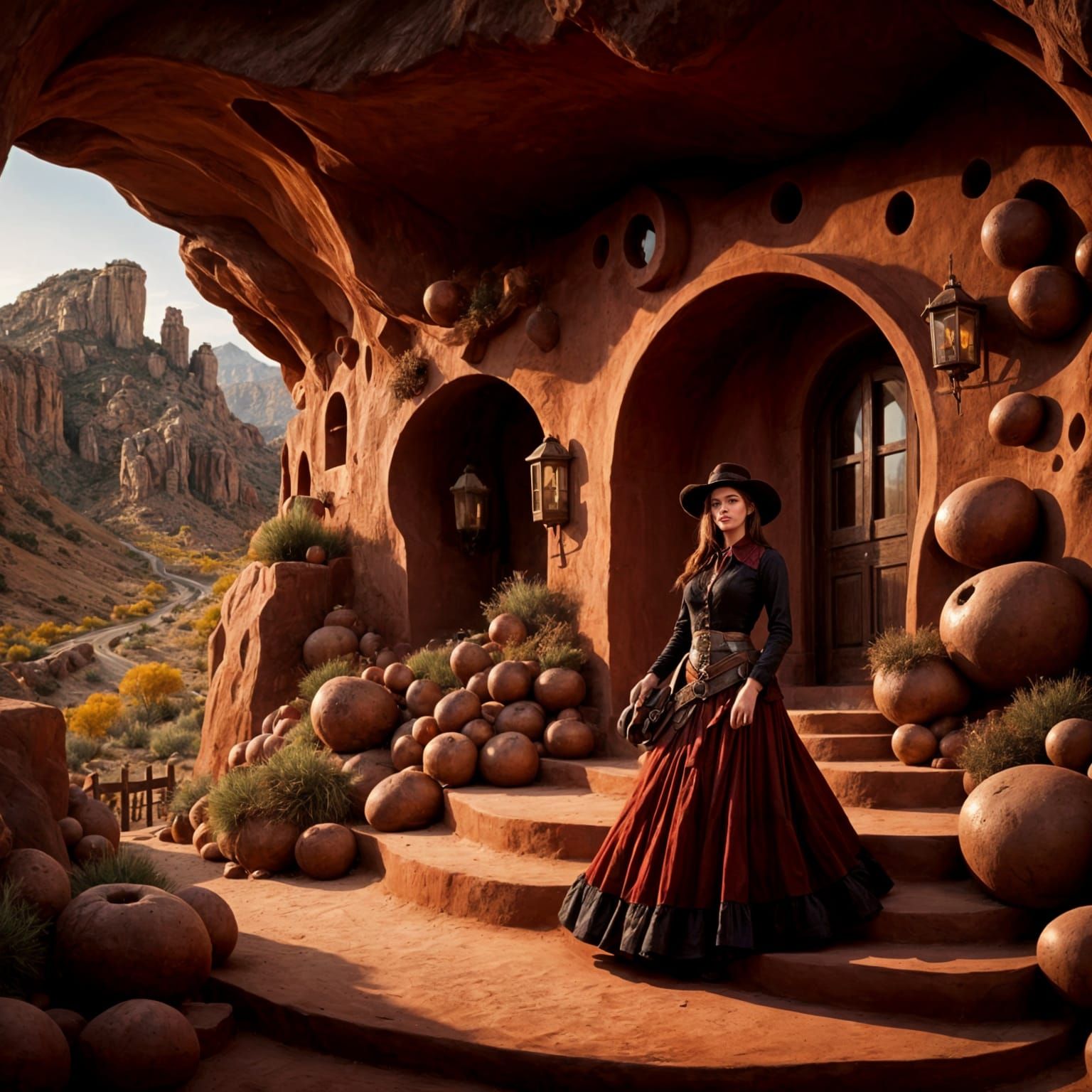 <lora:CaveHome:1.0>  female gunslinger  in the old west