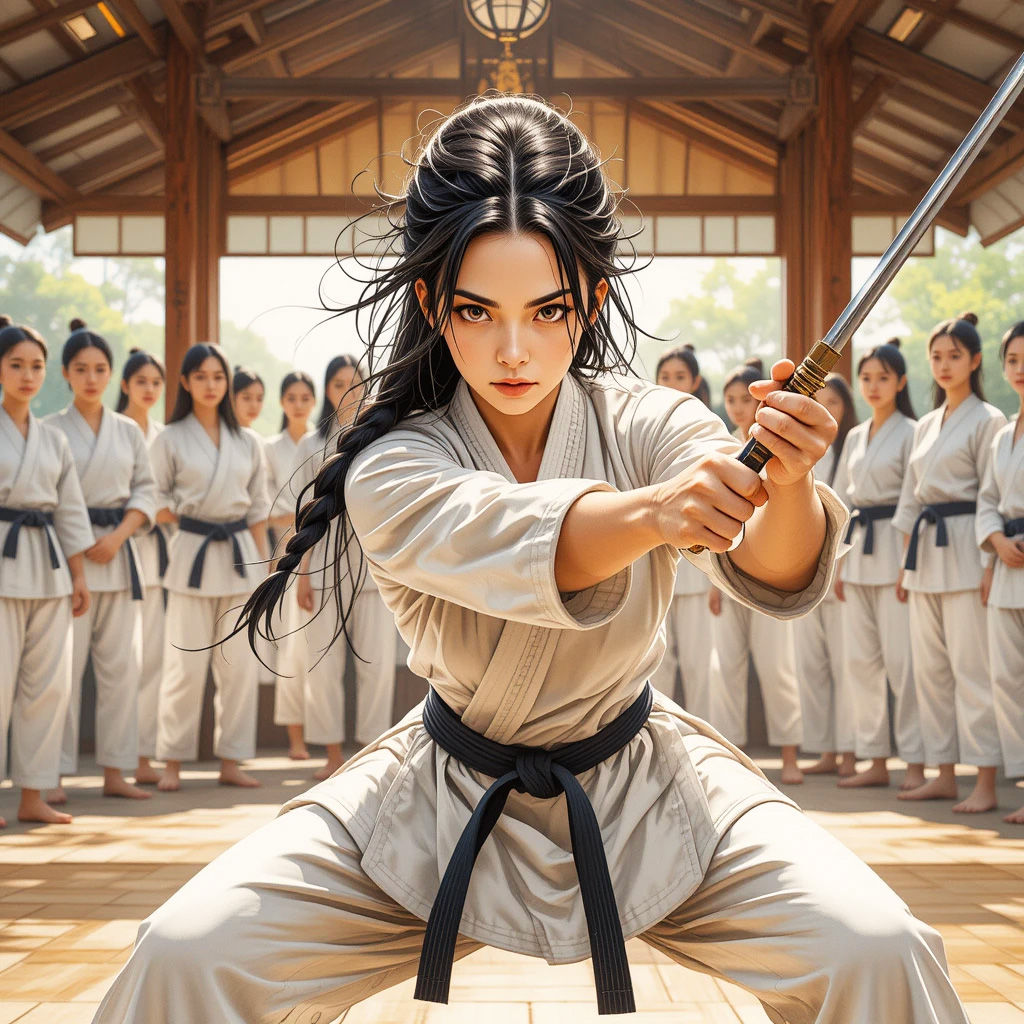 Karate assassin female teaching karate to an all female clas...