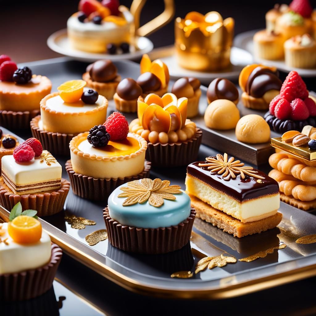 Tray of delicious, elegant desserts  by @Daphsam