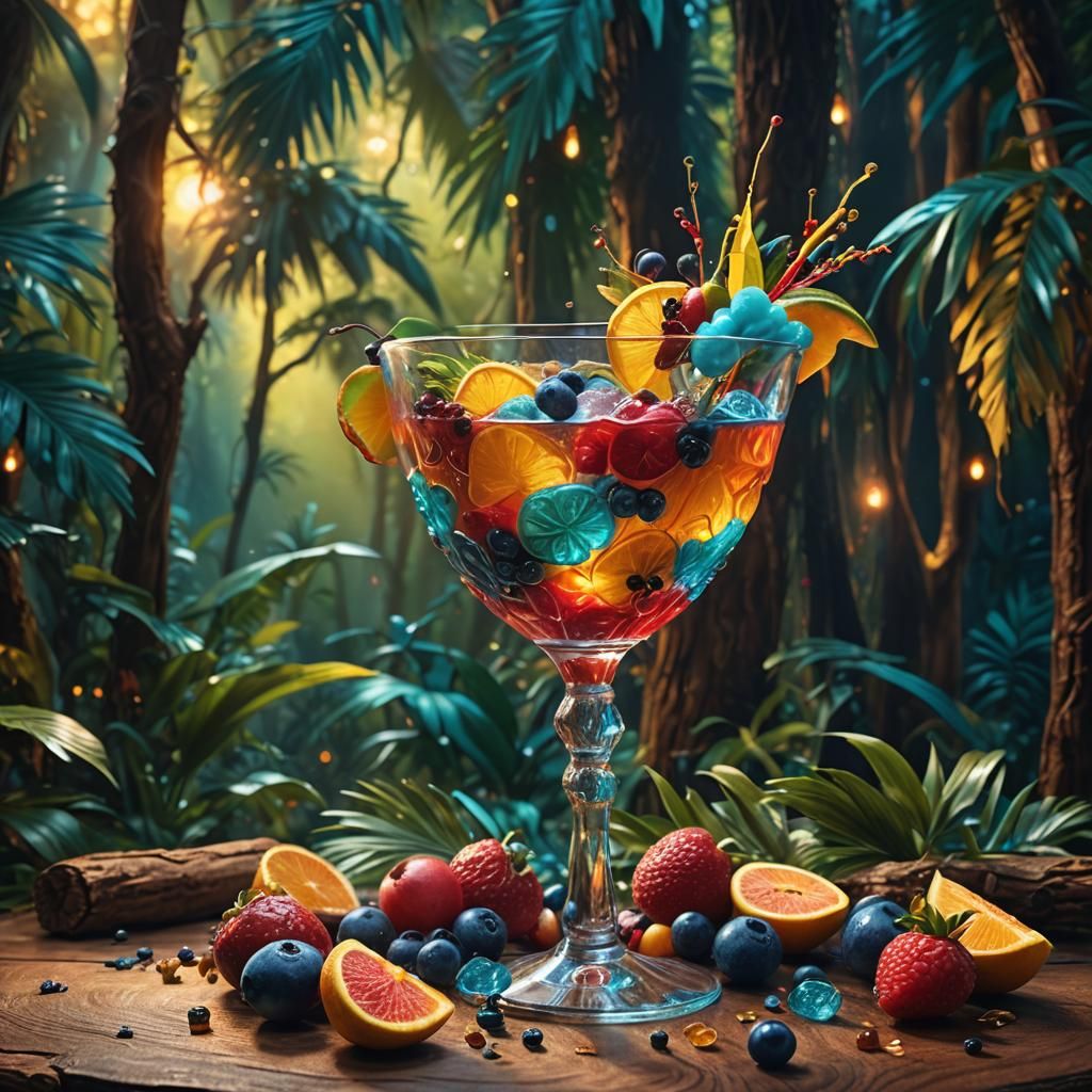 Vibrant Forest Fruit Cocktail in Golden Light