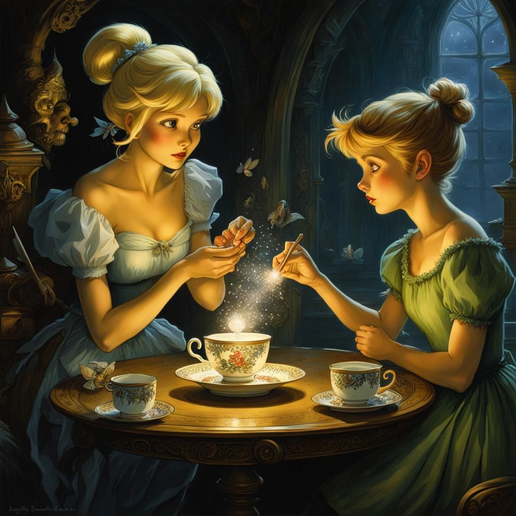 TINK’s POISON:
A jealous Tinkerbell inconspicuously sprinkles poisonous fairy dust into Wendy's teacup. ...  by @JenniferG